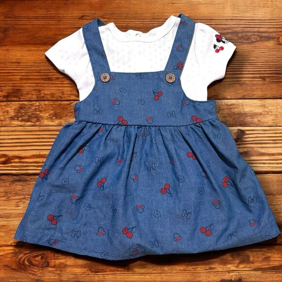 Disney Minnie Mouse Cherry Chambray Dress & Bodysuit Set in Blue Size 12 M - Picture 1 of 4